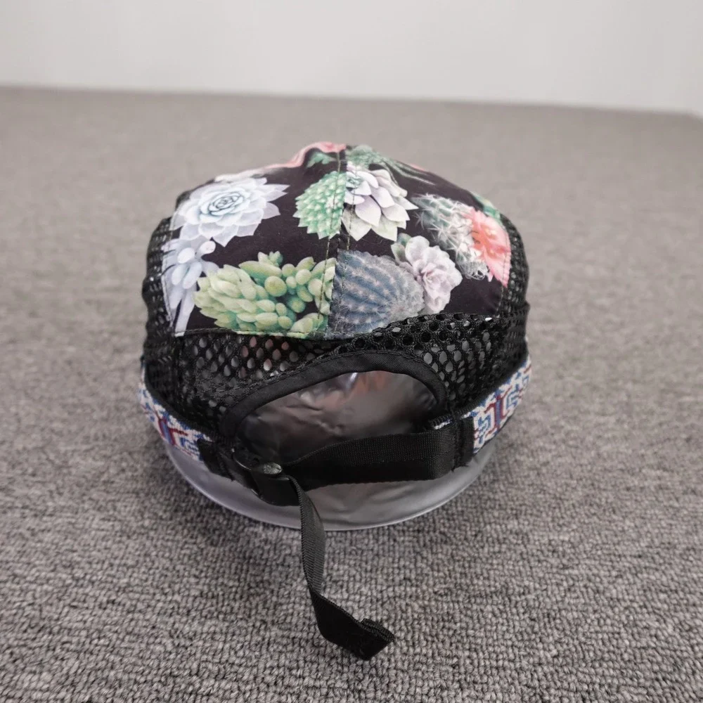 KAVU Hat Cap Strap Back Mens M Black Floral Mesh 5 Panel Outdoor Summer Camping
